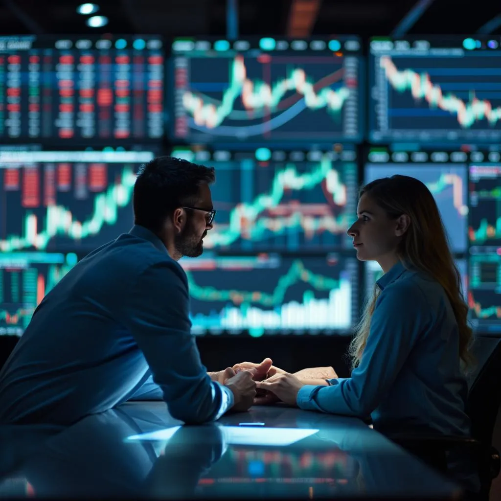 Analistas estudiando gráficos financieros