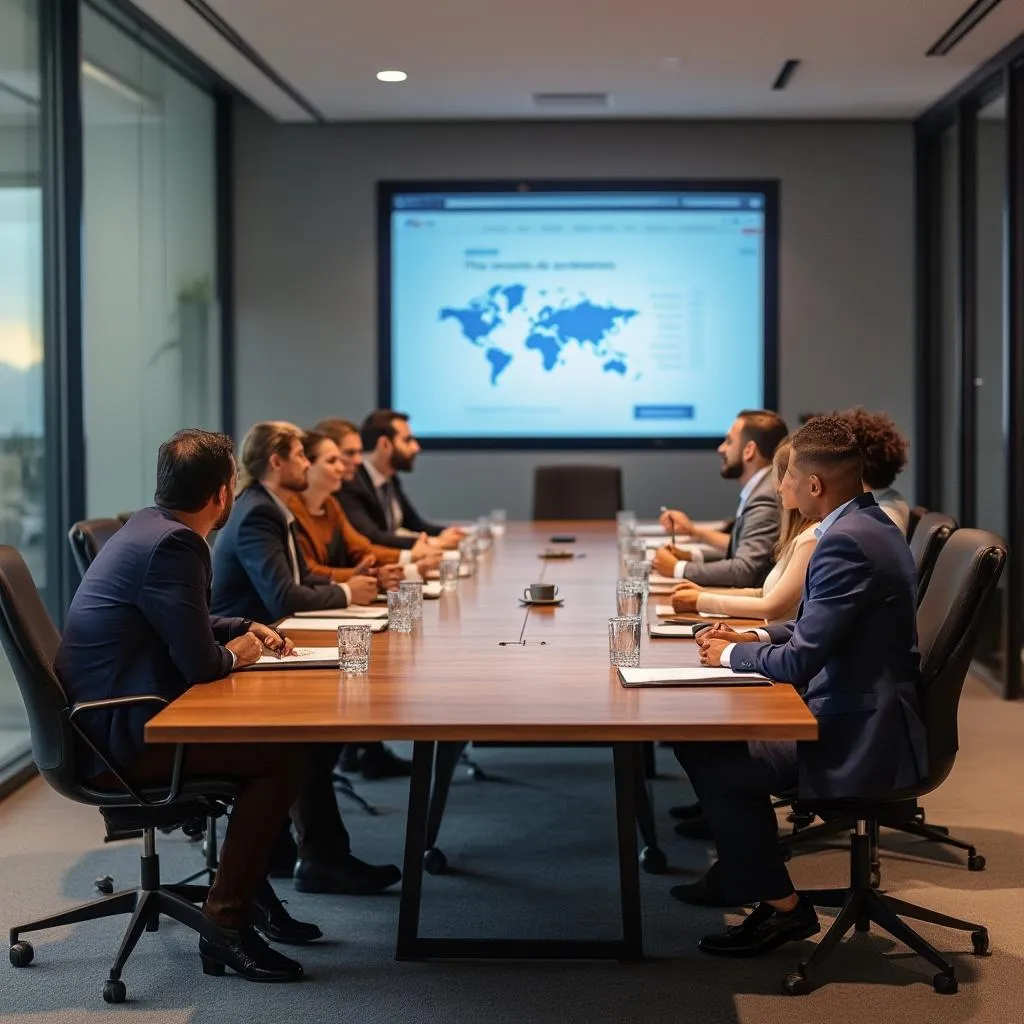 Reunión de finanzas corporativas en sala de juntas